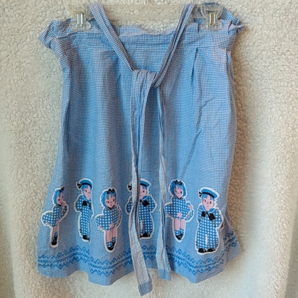 Vintage half apron blue, white, black and pink